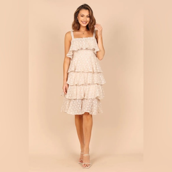 NWT Petal & Pup STORIA Whimsy Multi Tiered Lace Midi Dress Cream Sz S Coquette - Picture 6 of 14